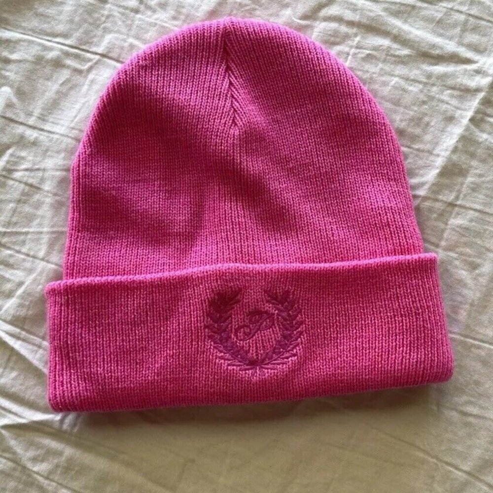 Victoria's Secret PINK Ribbed Beanie Hat in Pink Berry with Logo Sz OS / S-M